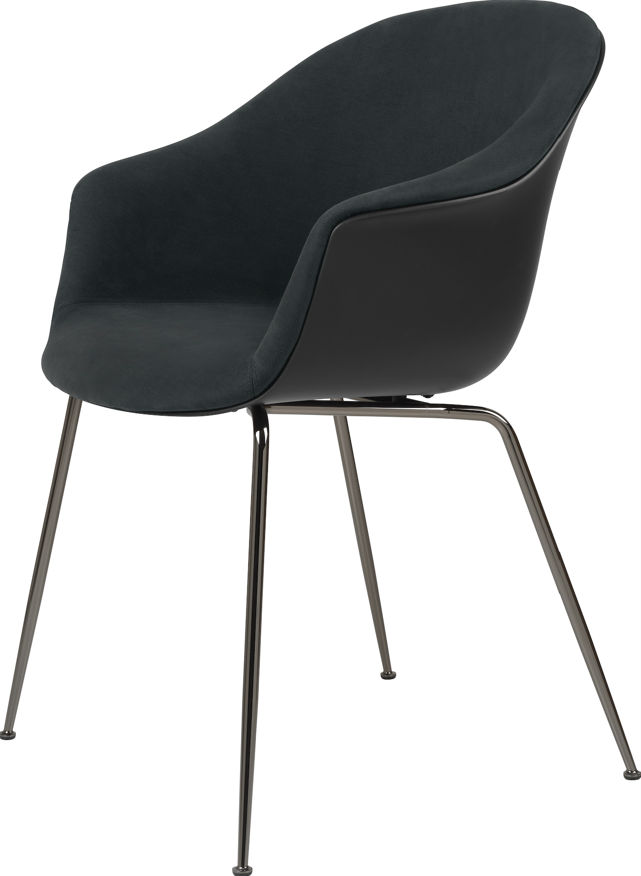 Bat Dining Armchair, Front Upholstered - Chrome Base - Dark Green / Black Chrome / Canvas 2 - 0674