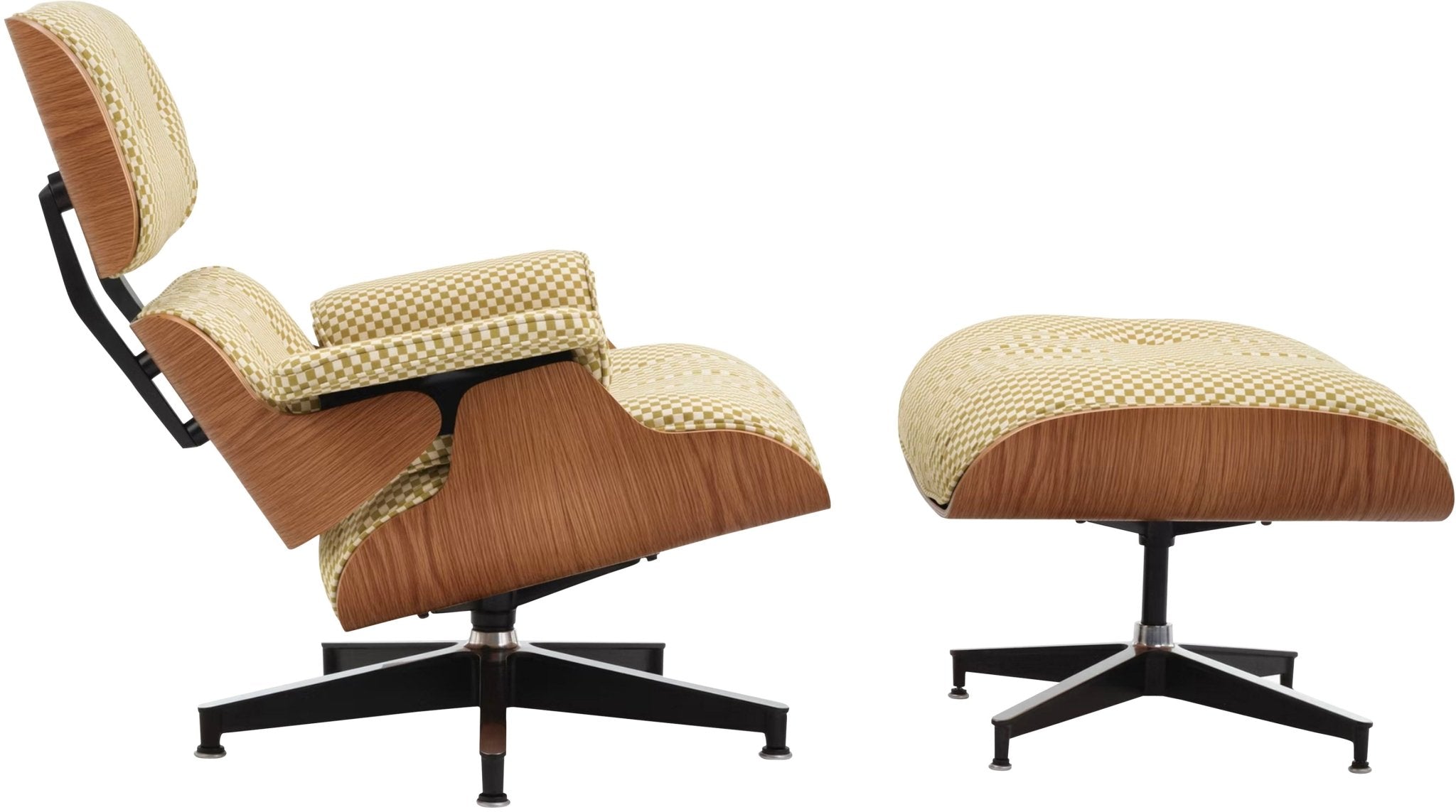 Eames® Lounge Chair and Ottoman - Alexander Girard Check - Classic / Walnut / Emerald Light/Ivory Checker