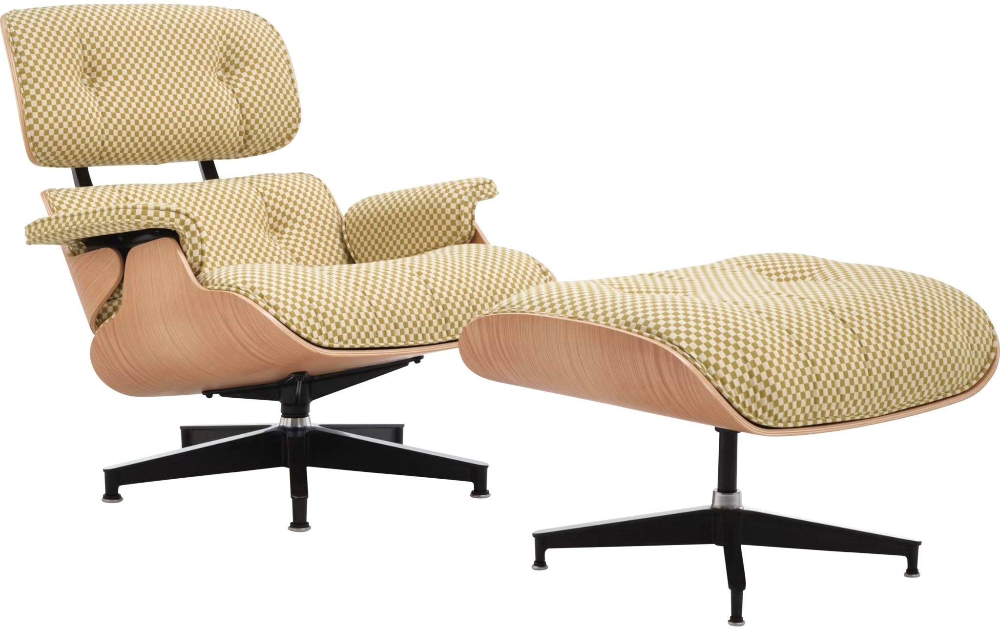 Eames® Lounge Chair and Ottoman - Alexander Girard Check - Classic / White Oak / Emerald Light/Ivory Checker