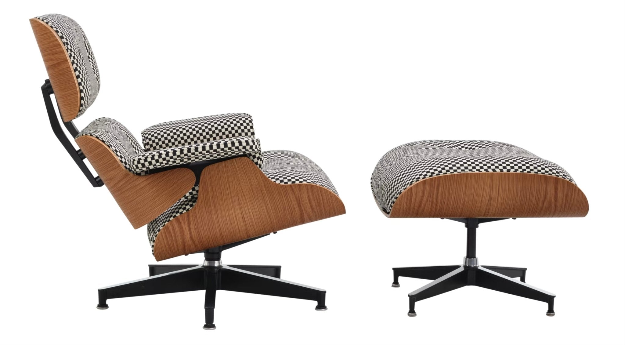 Eames® Lounge Chair and Ottoman - Alexander Girard Check - Classic / Oiled Walnut / Black/White Checker