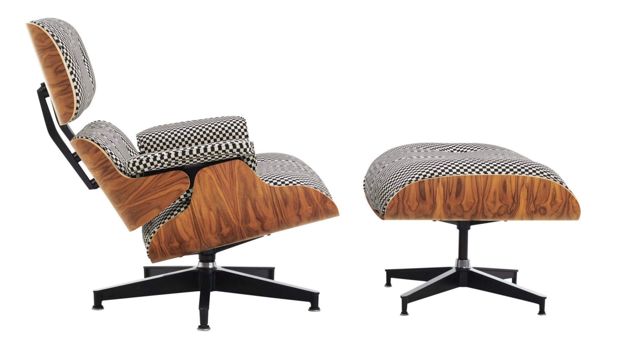 Eames® Lounge Chair and Ottoman - Alexander Girard Check - Classic / Santos Palisander / Black/White Checker