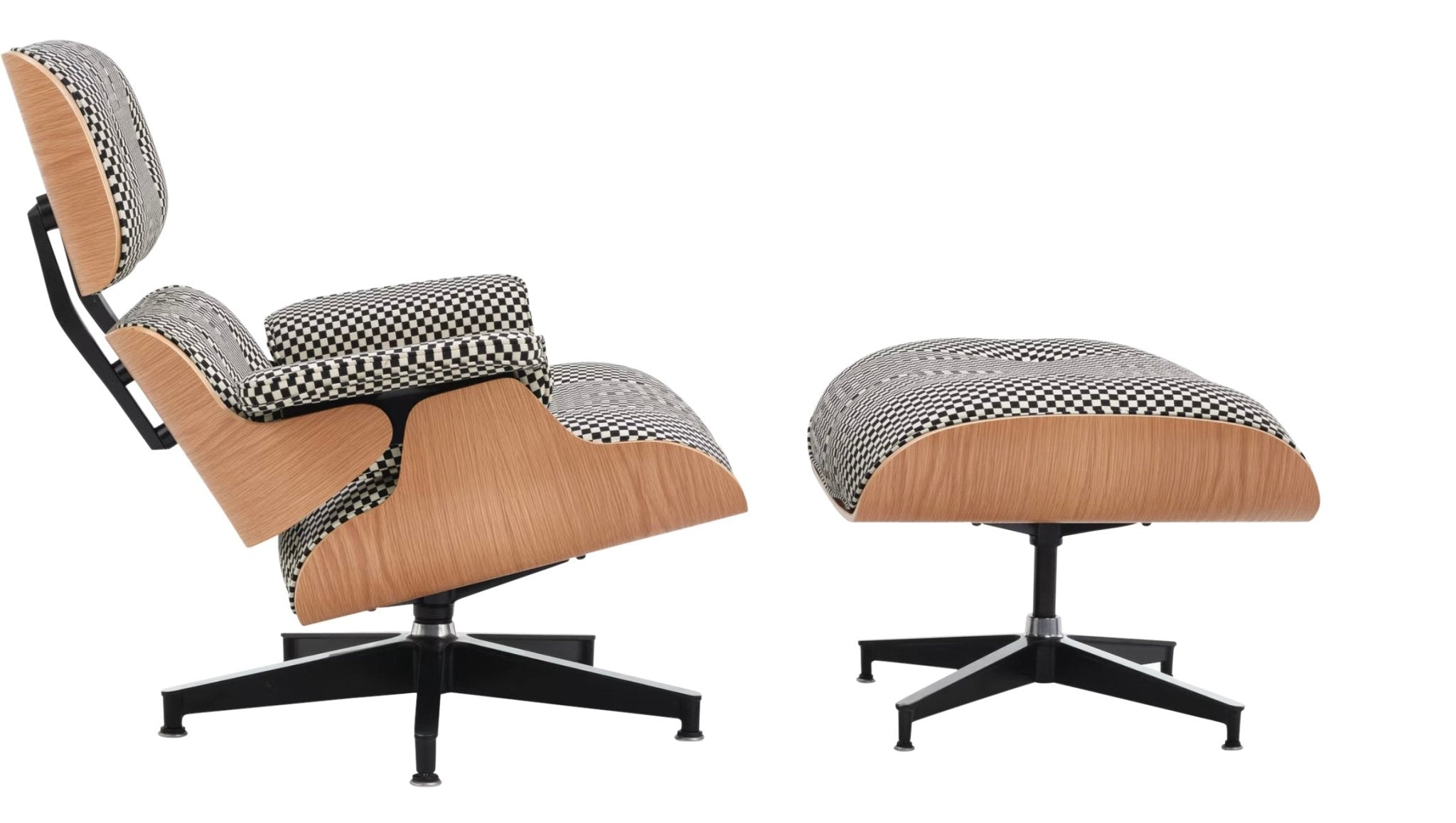 Eames® Lounge Chair and Ottoman - Alexander Girard Check - Classic / White Oak / Black/White Checker