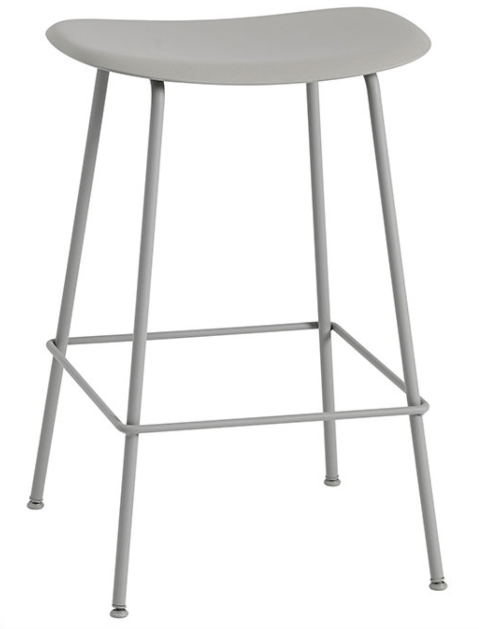 Fiber Stool Without Back - Wire Base - Grey Seat & Grey Base / Bar Height