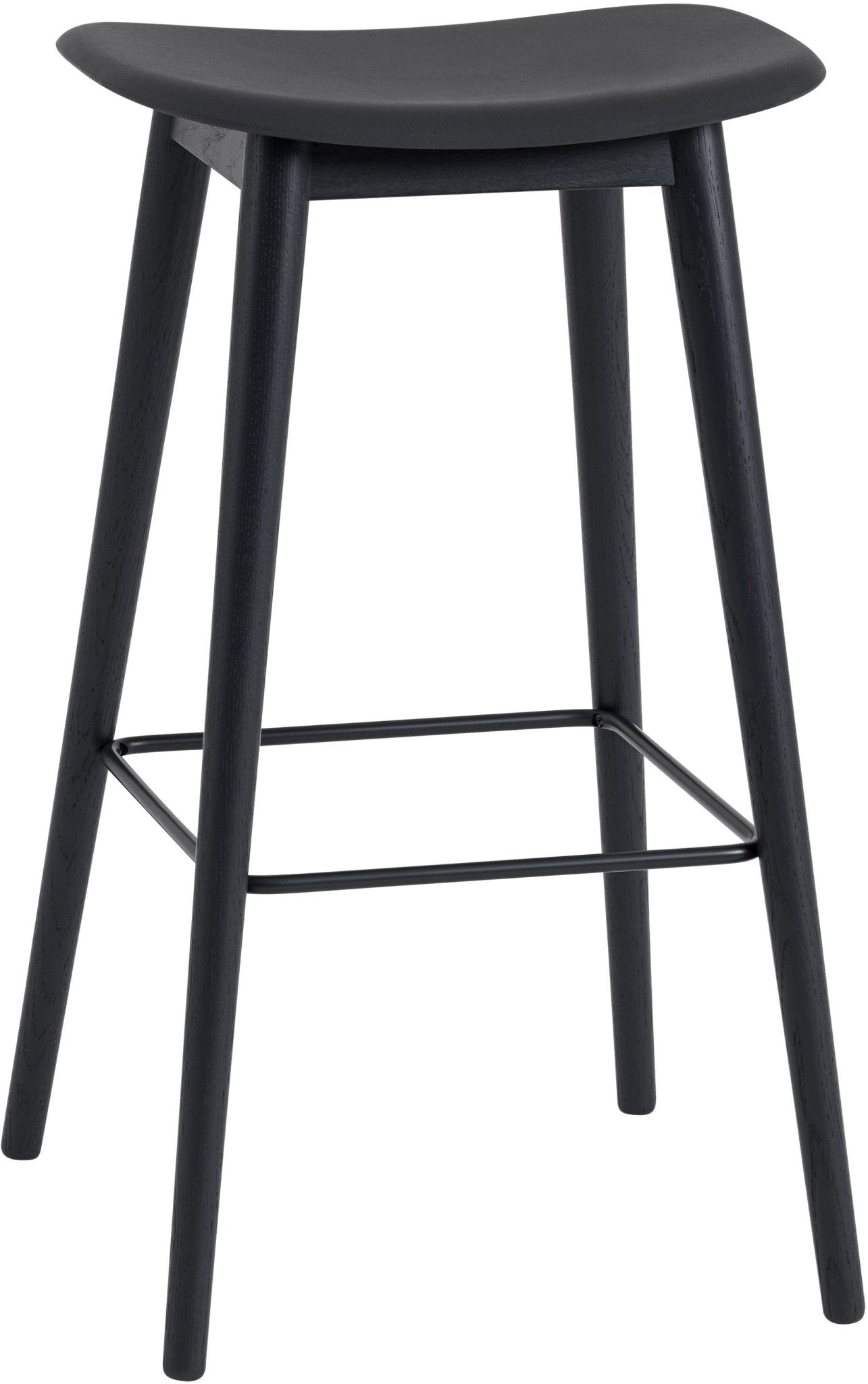Fiber Stool Without Back - Wood Base - Black Seat & Black Base / Bar Height