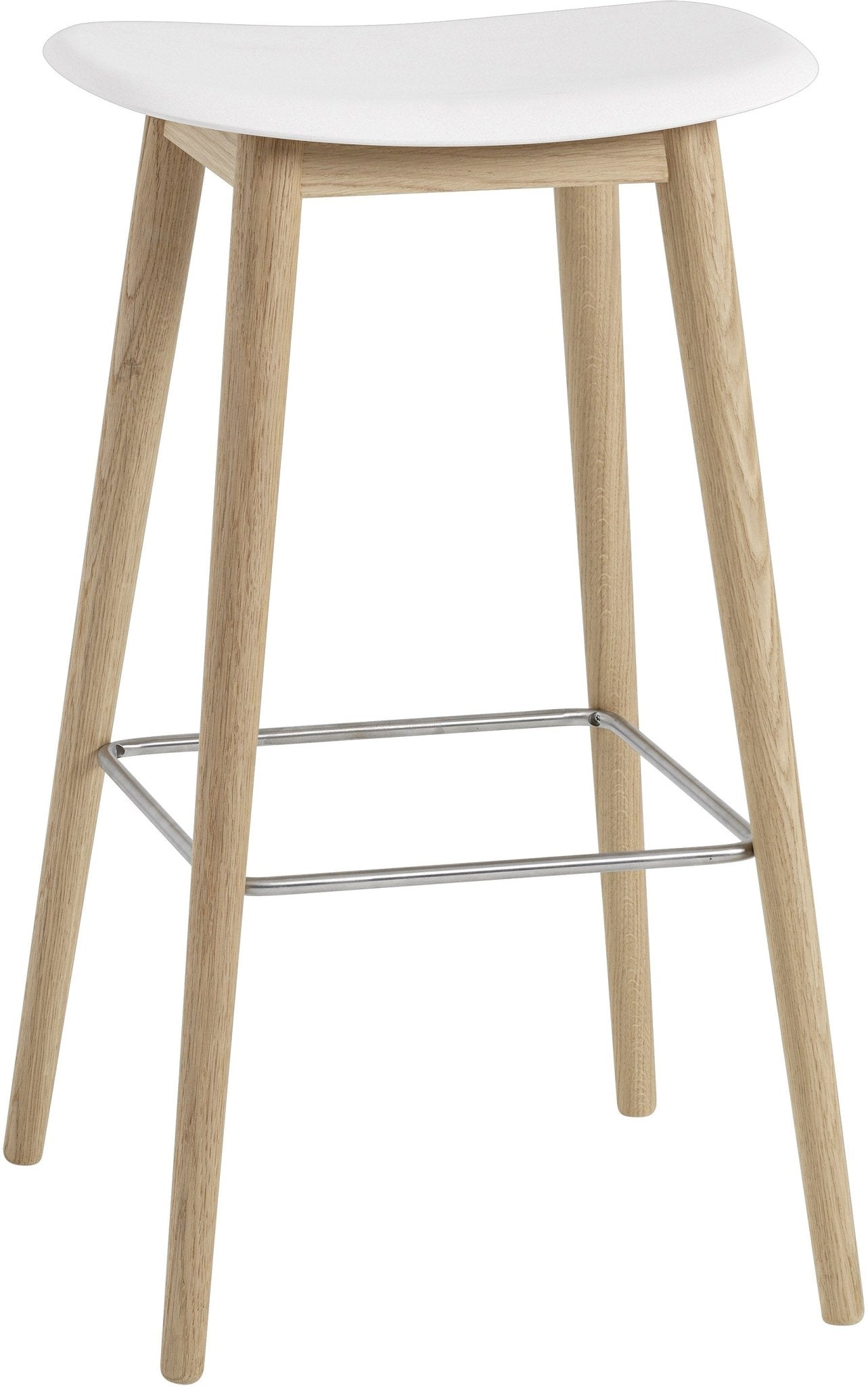 Fiber Stool Without Back - Wood Base - White Seat & White Base / Bar Height