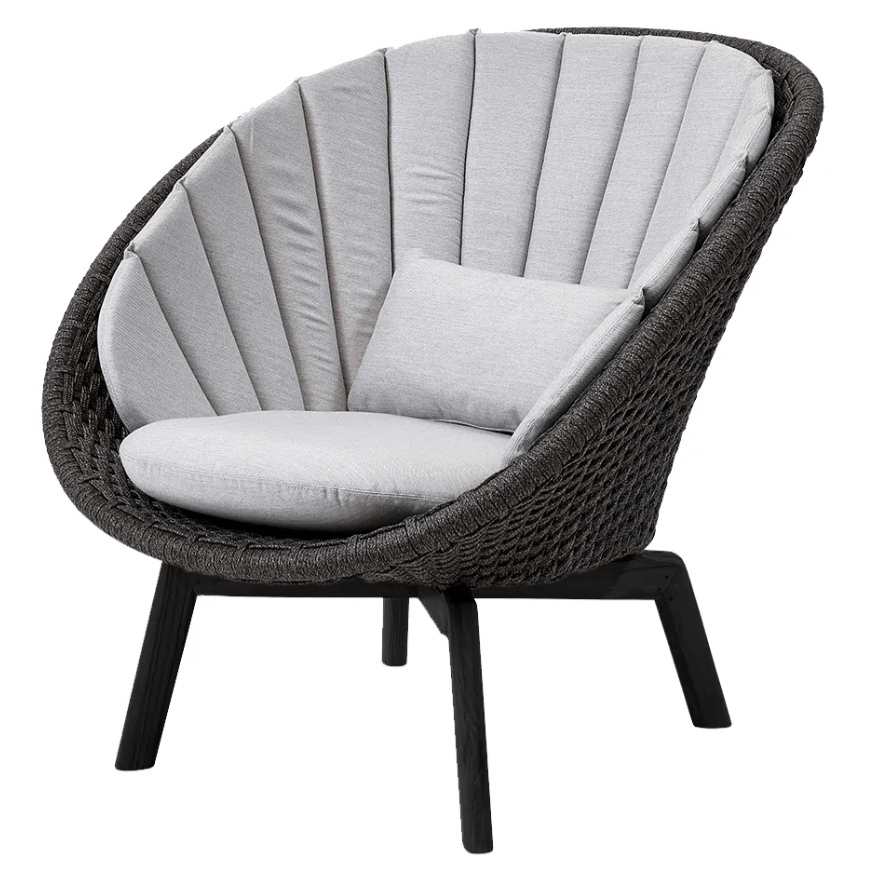 Peacock Indoor Lounge Chair - Black Teak w/ Dark Grey / Natté Light Grey