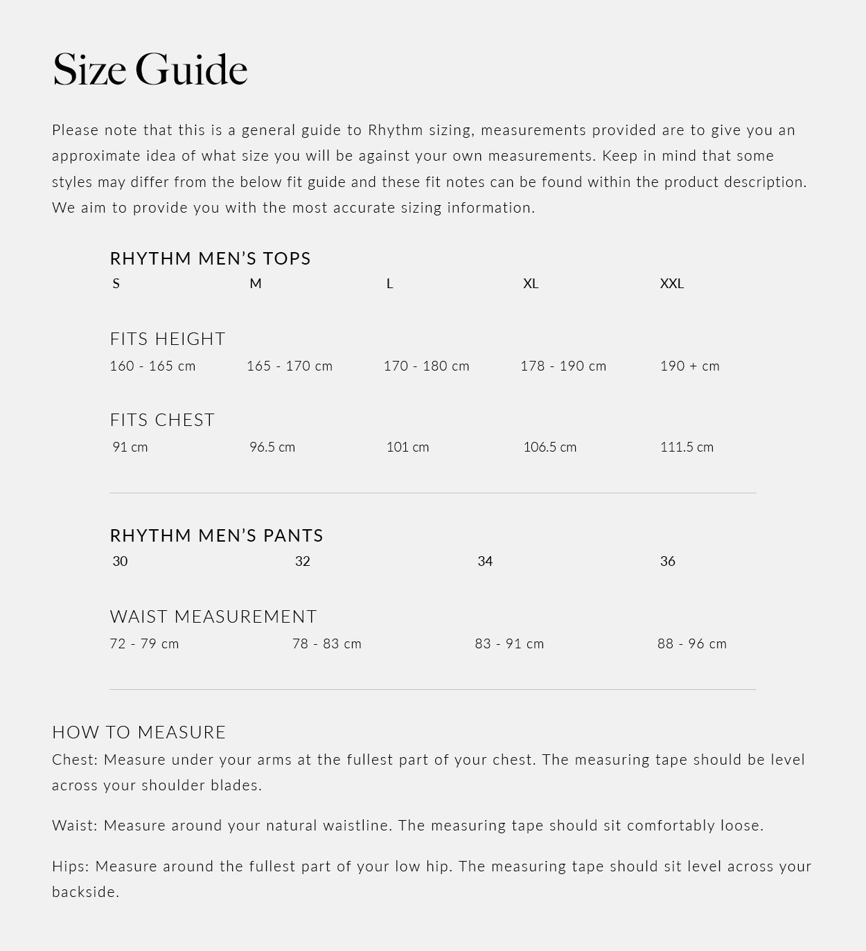 Mens Sizing