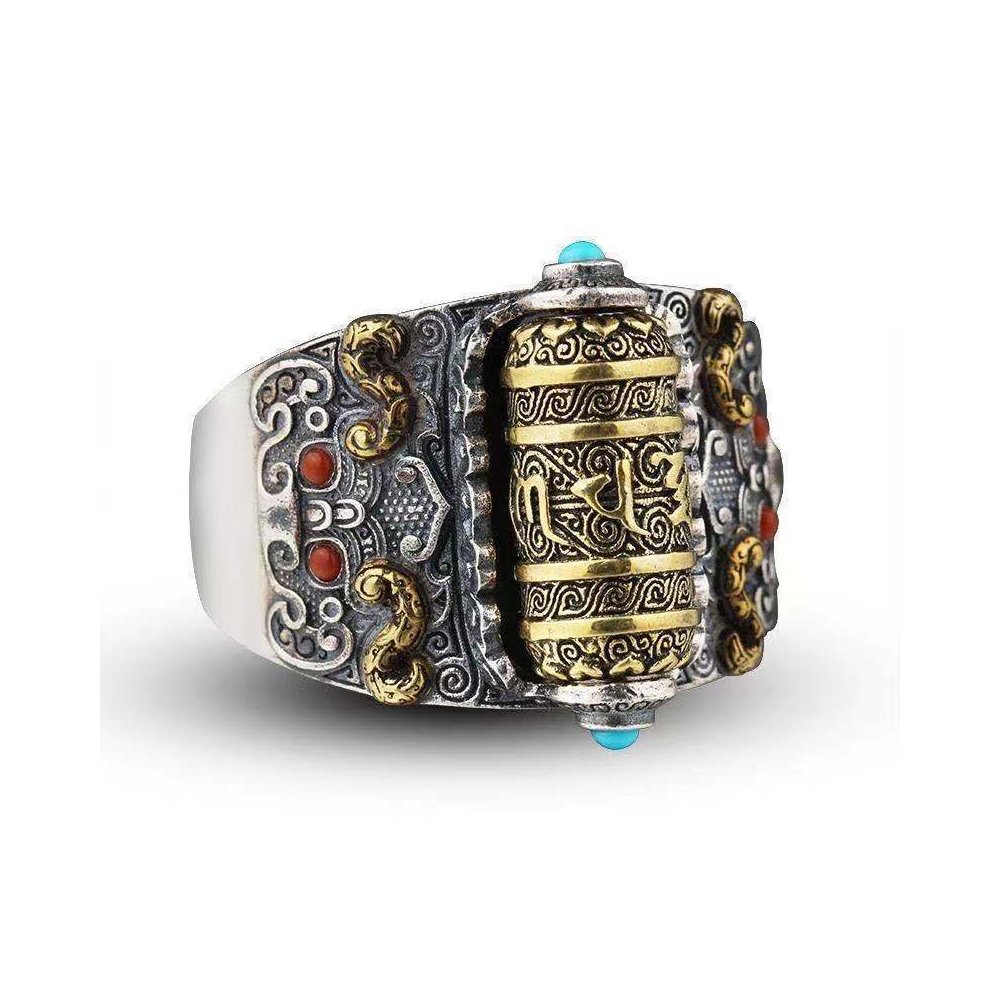 Image of Tibetan Prayer Wheel Mantra Ring