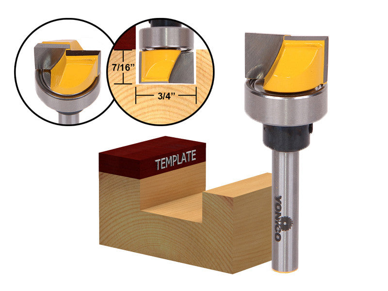 Hinge Mortise/Template Router Bit 3/4"W X 7/16"H 1/4" Shank Yonico