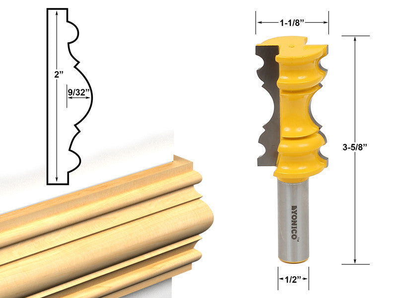 Large Elaborate Chair Rail Molding Router Bit 1 2 Shank Yonico 16121