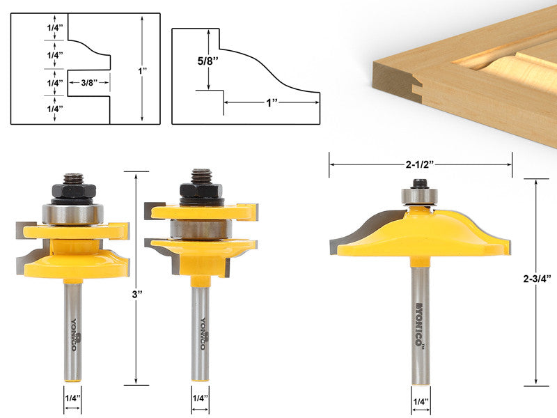 Raised Panel Cabinet Door Router Bit Set 3 Bit Ogee 1 4 Shank