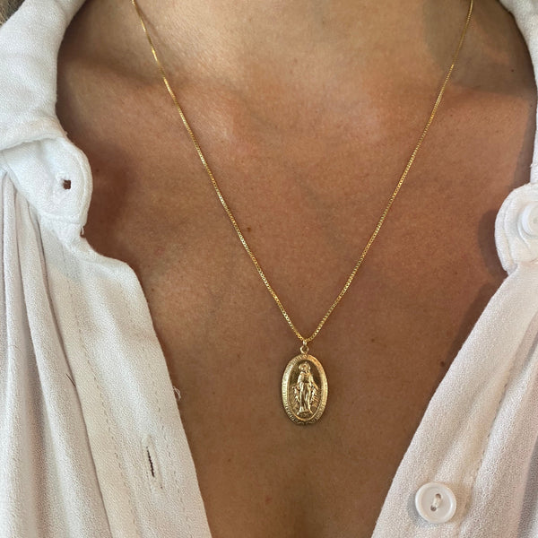 Tiny Virgin Mary Necklace Gold Filled