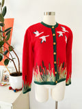 Flying White Geese and Cattails Cardigan Sweater