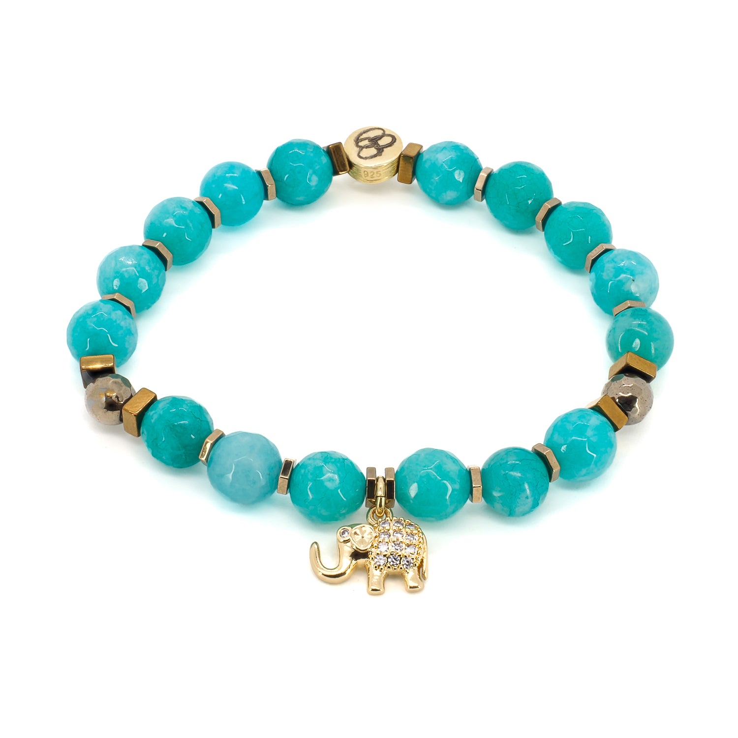 Brass Bracelet Turquoise-color Gems Beaded Jewelry - Thai Elephant