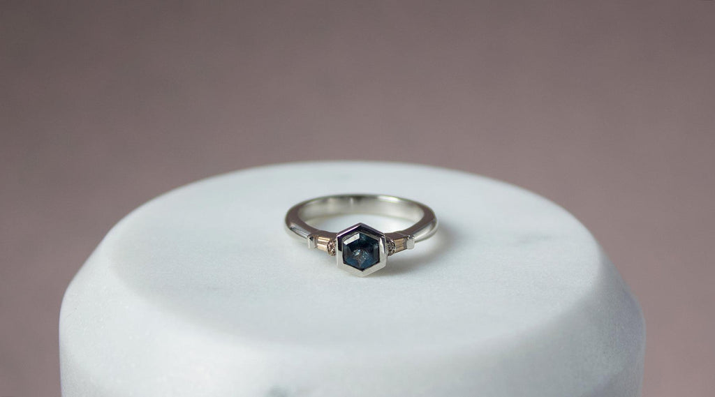 Ethical Montana Sapphire Hexagon Platinum Engagement Ring