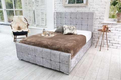 LONDON CUBED CRUSHED VELVET FABRIC STORAGE BED FRAME