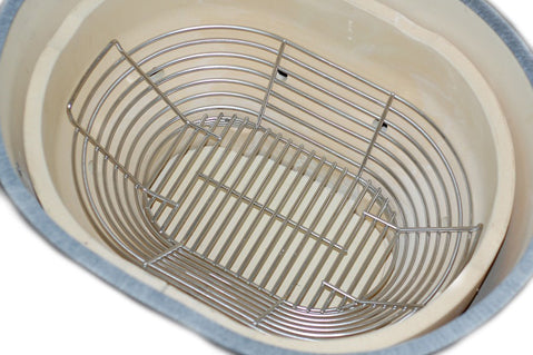 Large Primo Oval Kick Ash Basket sitting in a Large Primo Oval Grill.