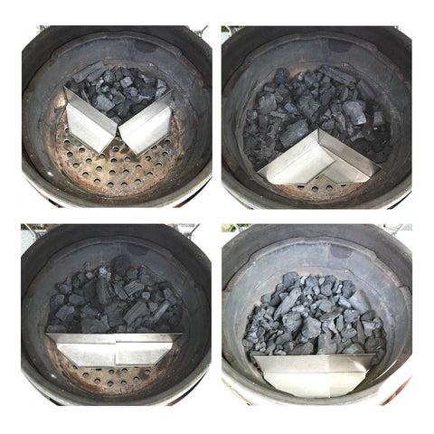 Ang-l brackets showing multiple ways to divide the lump in the firebox: half, thirds, quarters, front or back