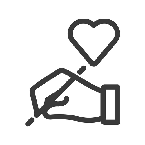 écriture à la main avec l'image de l'icône du cœur