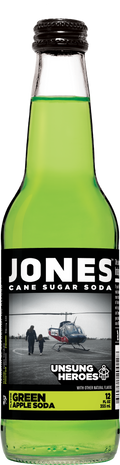 L'étiquette de Jeriann sur le soda vert Jones