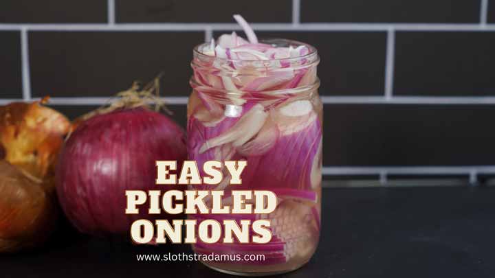 A jar of pickled onions sitting on a kitchen counter
