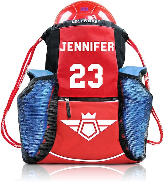 red soccer backpack