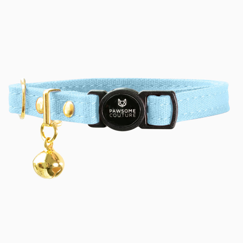 Sky Blue Cotton Cat Collars by Pawsome Couture Thumbnail