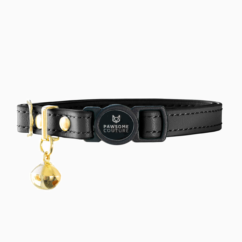 Black Luxury Leather Cat Collars by Pawsome Couture Thumbnail