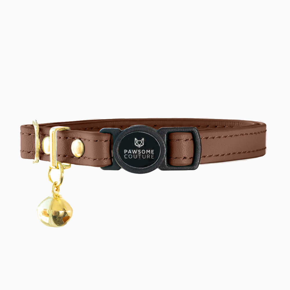Brown Luxury Leather Cat Collars by Pawsome Couture Thumbnail
