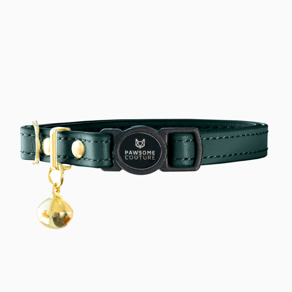 Pine Green Luxury Leather Cat Collars by Pawsome Couture Thumbnail