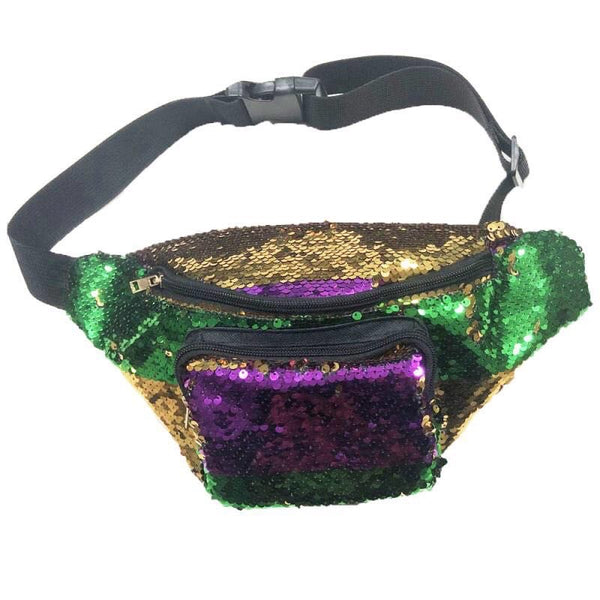 Mardi Gras (Purple Green and Gold) Sequin Fanny Pack | Poree's Embroidery