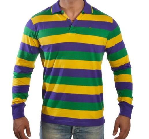 Mardi Gras Long Sleeve Polo Shirt (Traditional Stripes) | Poree's ...