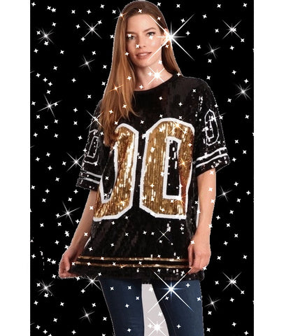 Black and Gold Sequin Numbered Jersey 