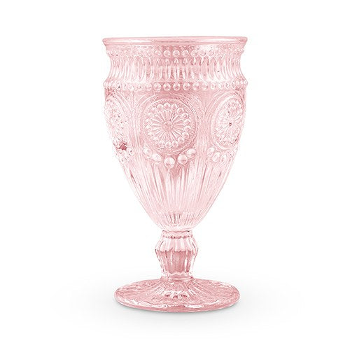 pink water goblets