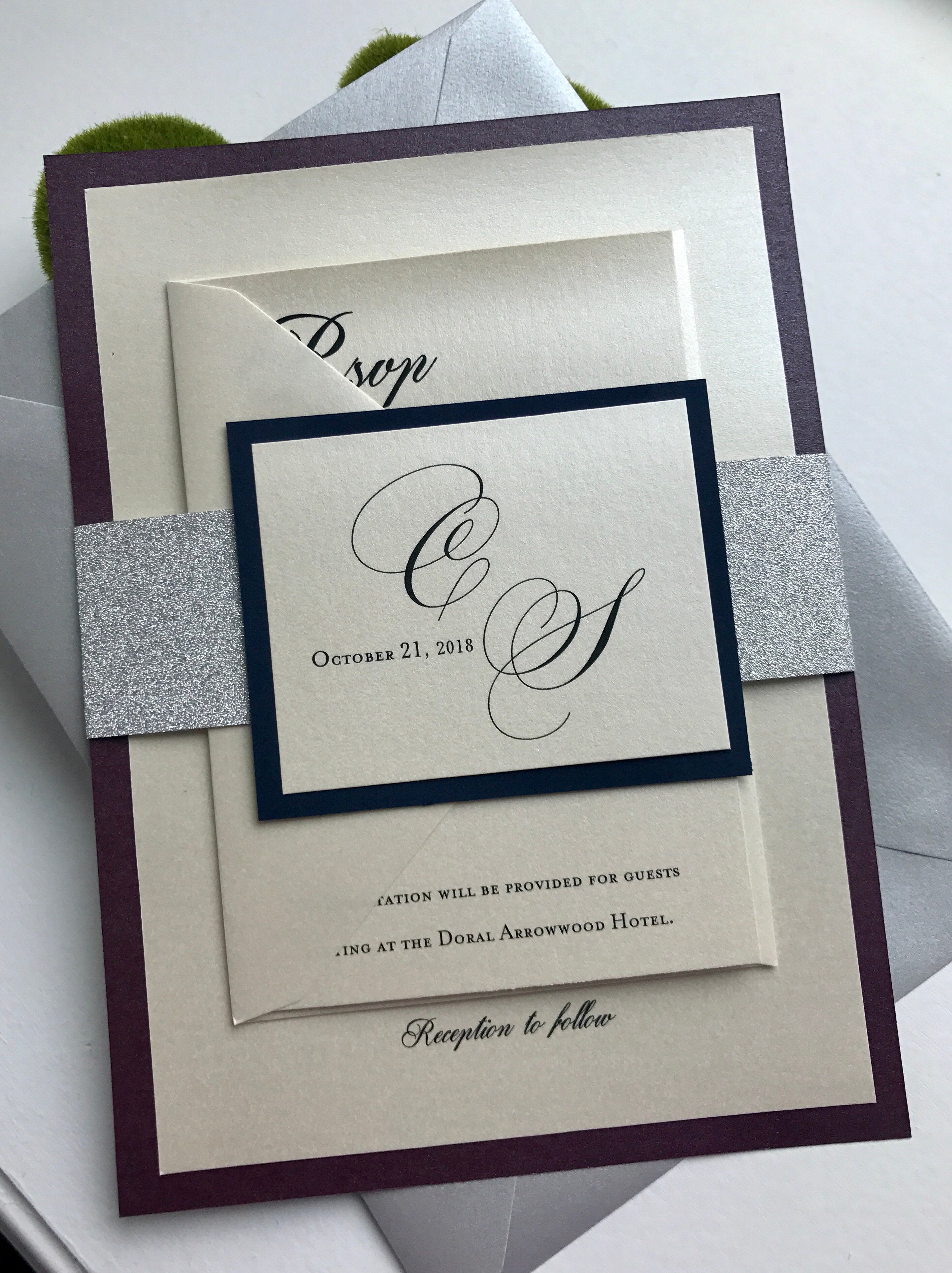 Silver Glitter invitation, DIY Wedding 