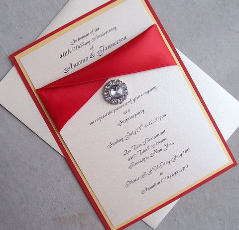 Elegant Wedding Invitation Red Ivory Gold Wedding Invitation