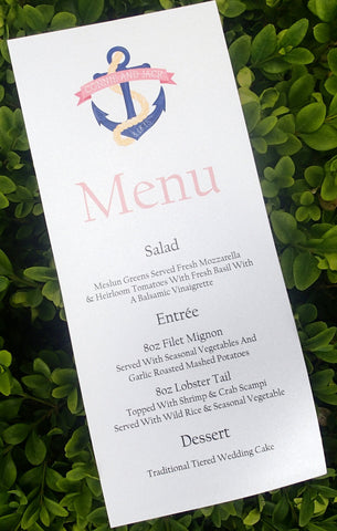 Custom Dinner Set Of50 Reception Menu Nautical Anchor Menu Weding Menu Beach Wedding Menu