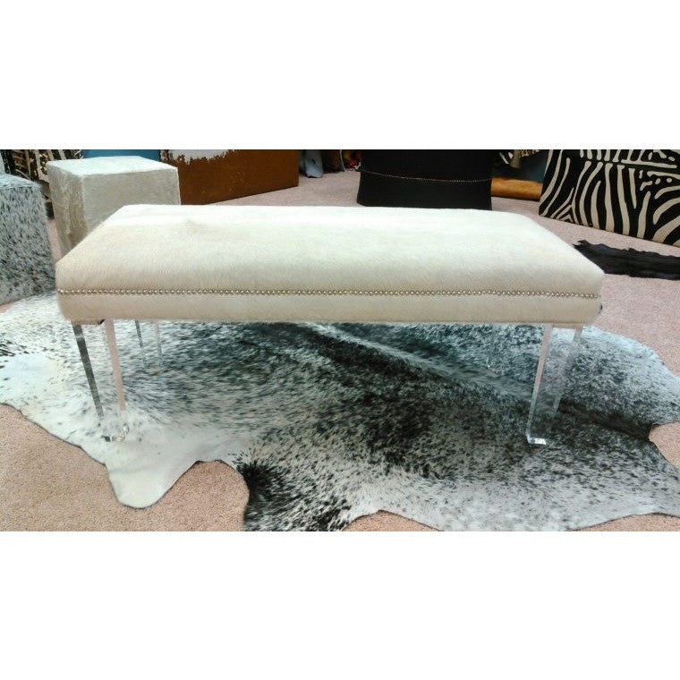 Bench Cowhide Natural White Trophy Room Collection