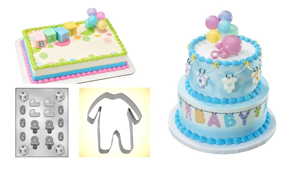 Stroller & Clothesline Baby Shower Cake Topper Kit - Fondant