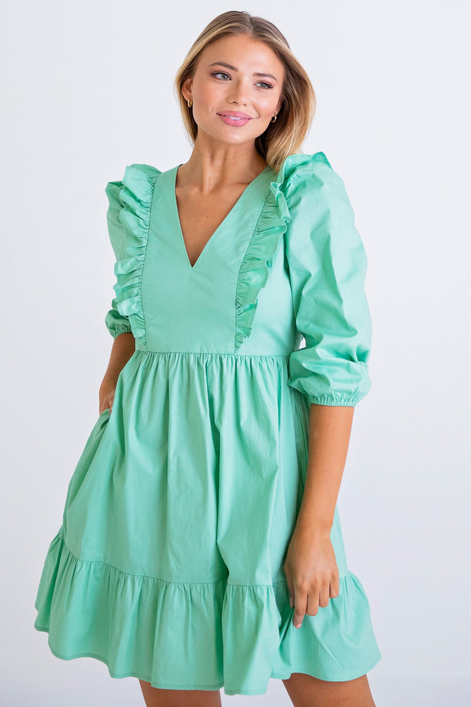 Green Poplin Ruffle Tier Dress – Shop Karlie