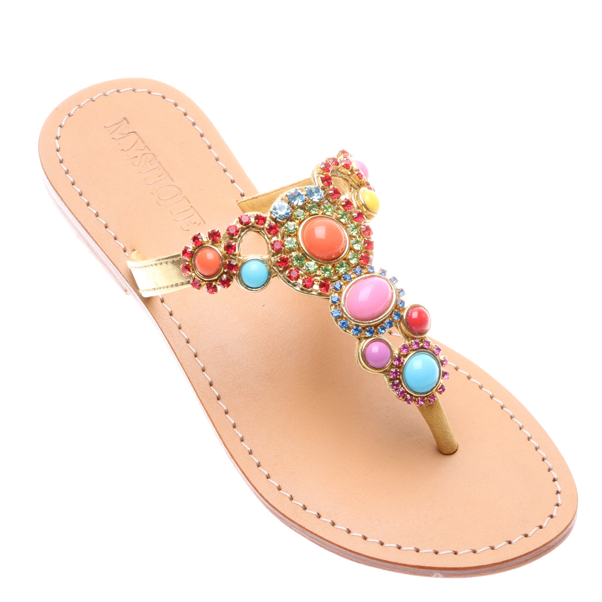 Jeweled & Embellished Flat Leather Women's Sandals | Mystique Sandals