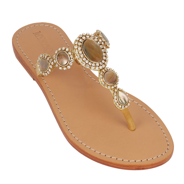 Grenada - Women's Leather Jeweled Sandals - Mystique Sandals