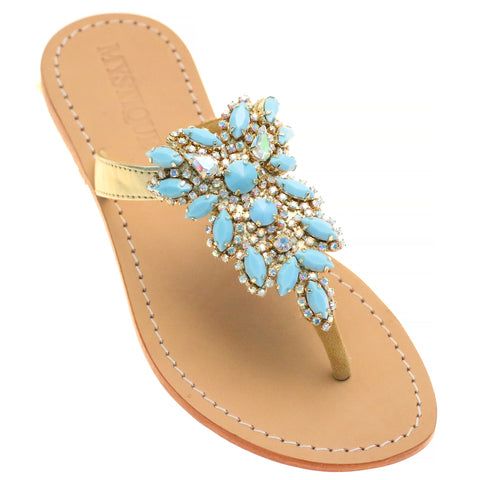 Istanbul - Women's Leather Jeweled Sandals - Mystique Sandals