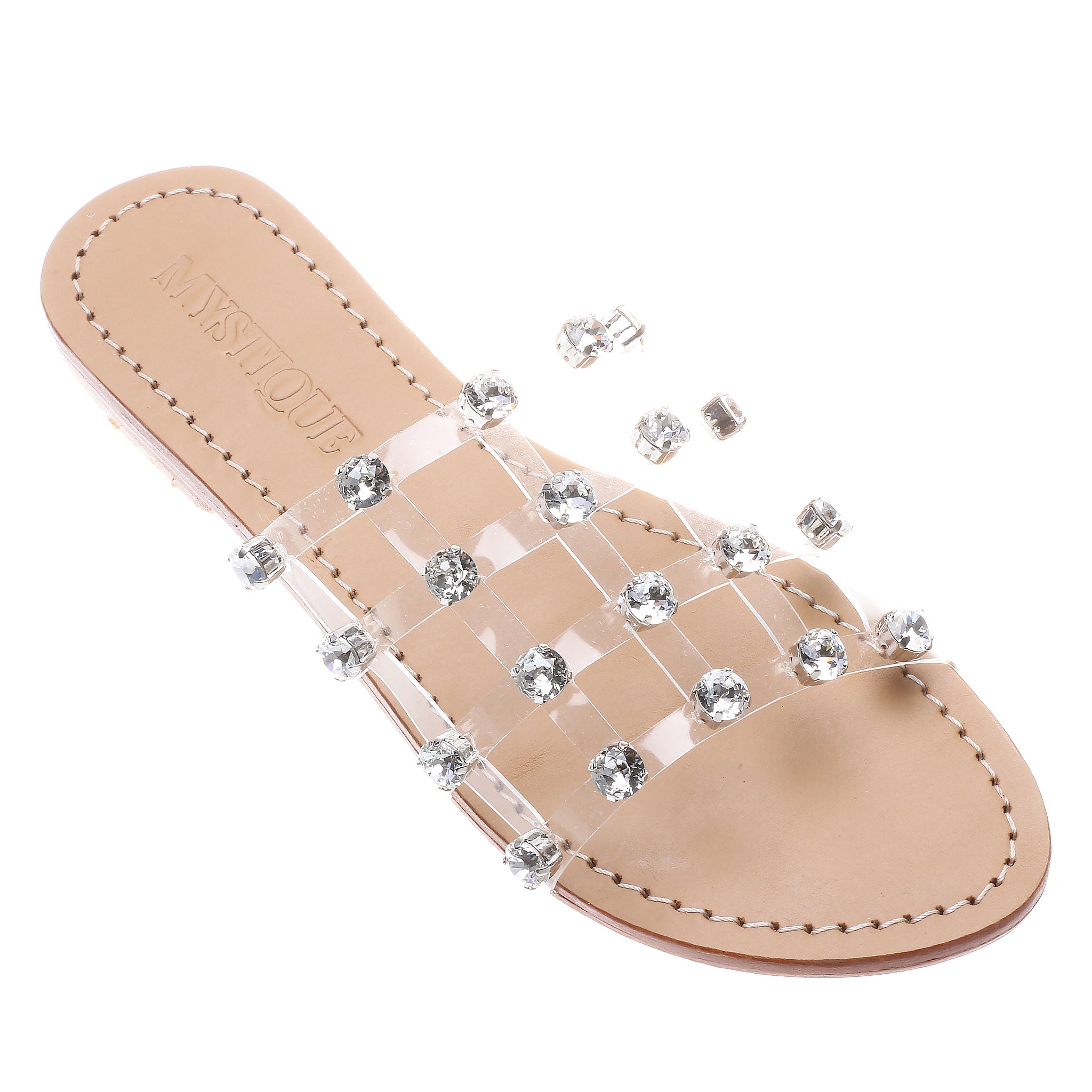 Jeweled & Embellished Flat Leather Women's Sandals | Mystique Sandals