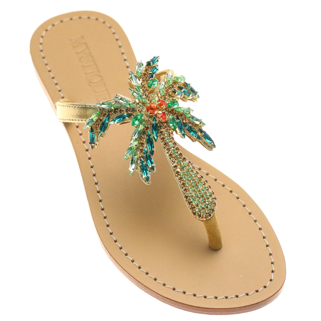 Jeweled & Embellished Flat Leather Women's Sandals | Mystique Sandals