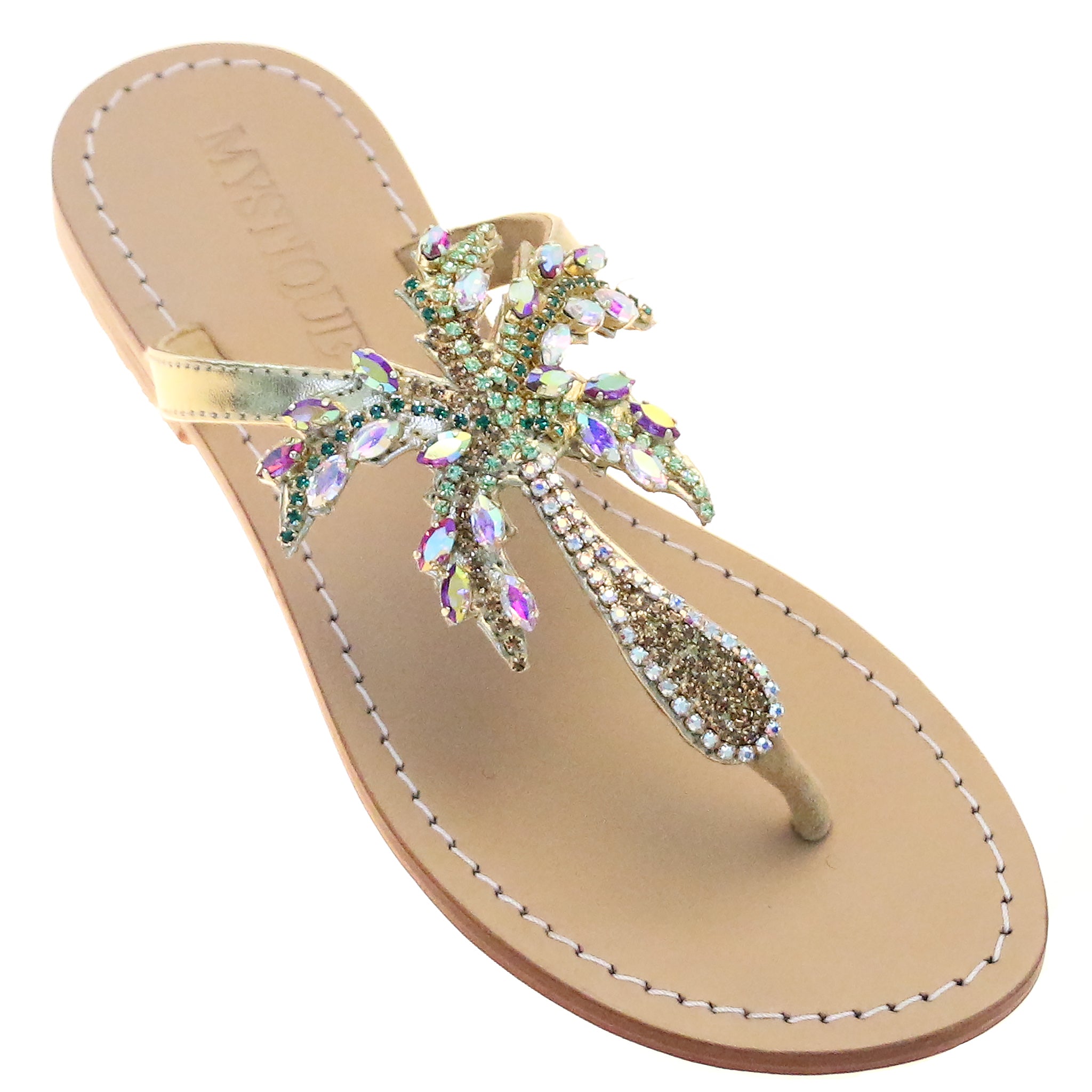 Aden - Women's Rhinestone Palm Tree Thong Sandals | Mystique Sandals