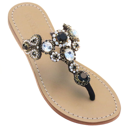 black jeweled sandals