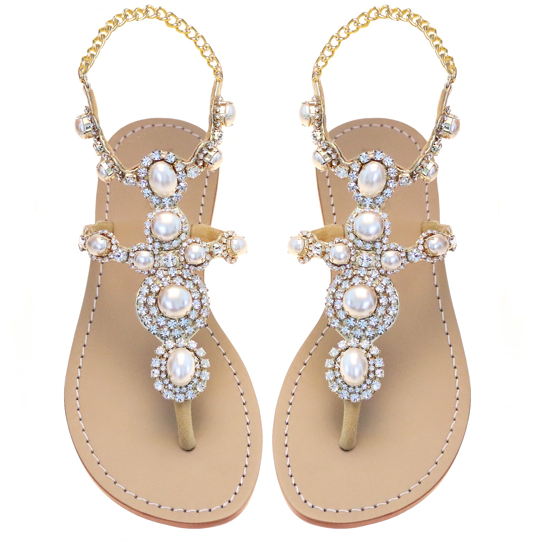 Algarve - Women's Gold Pearl Bridal Wedding Sandals | Mystique Sandals