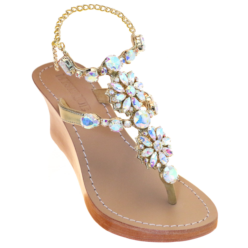 Women's Jeweled & Embellished Wedge Leather Sandals | Mystique Sandals