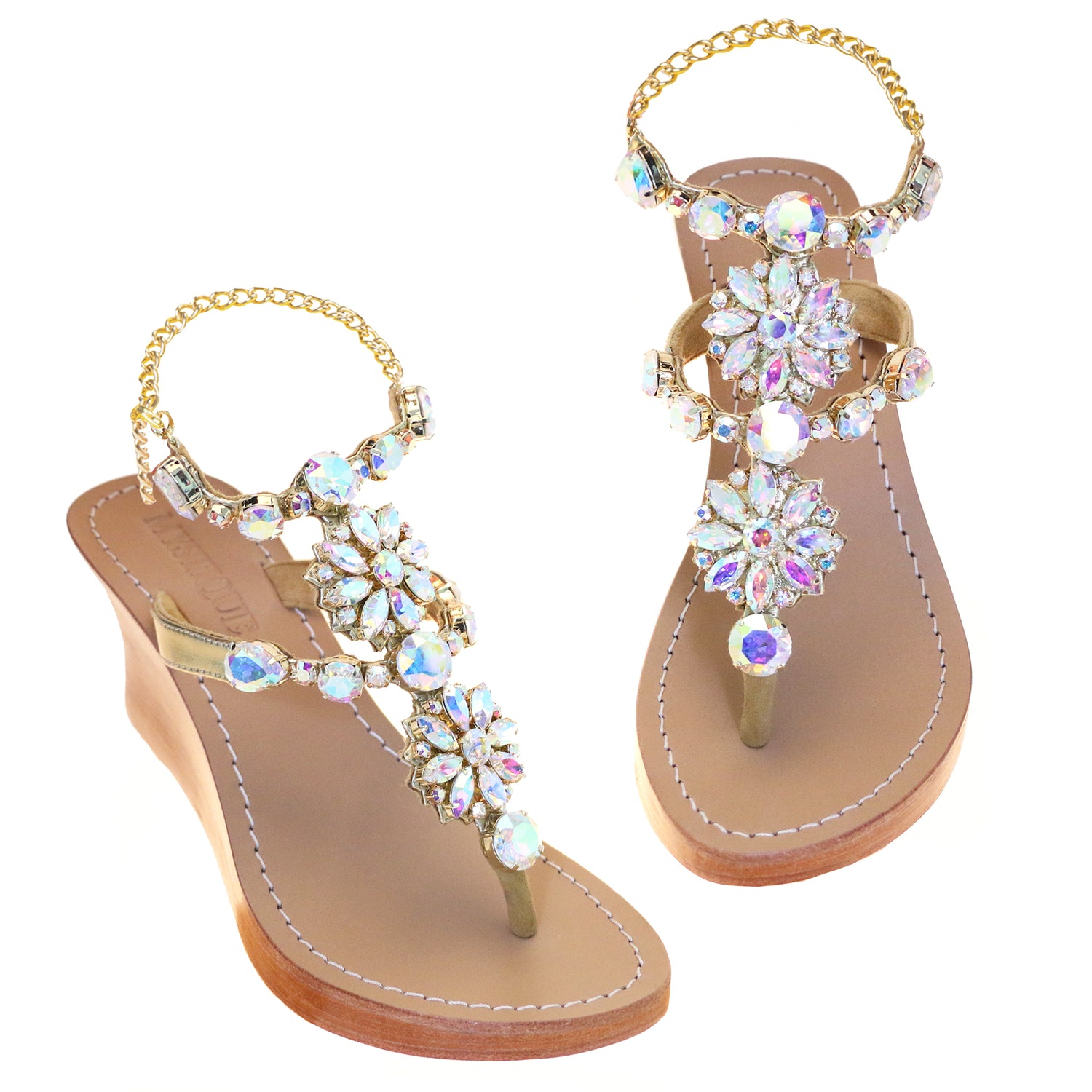 Amalfi- Women's Gold Jeweled Wedge Sandals | Mystique Sandals